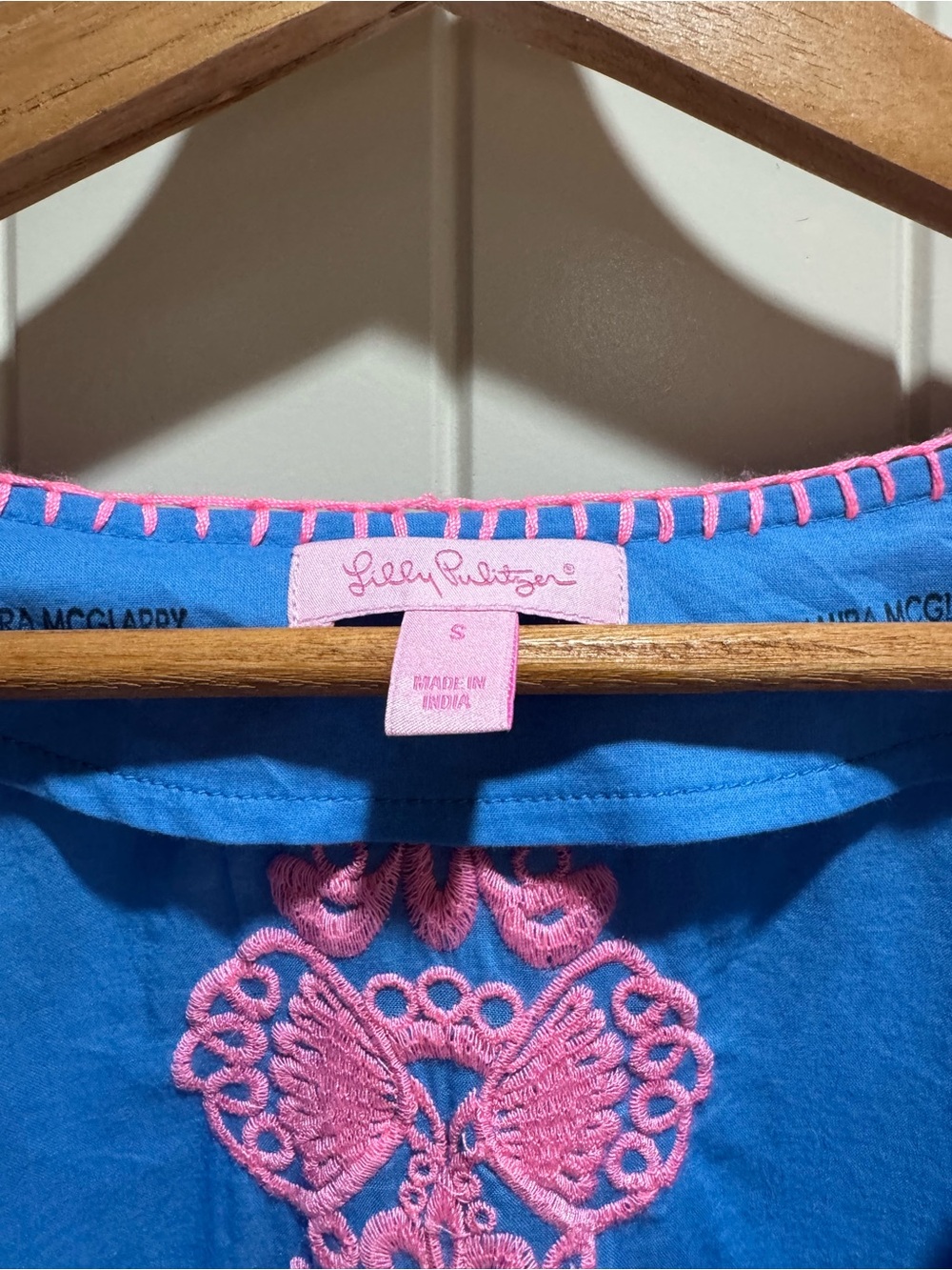 Lilly Pulitzer Blue Tee with Pink Embroidered Motif